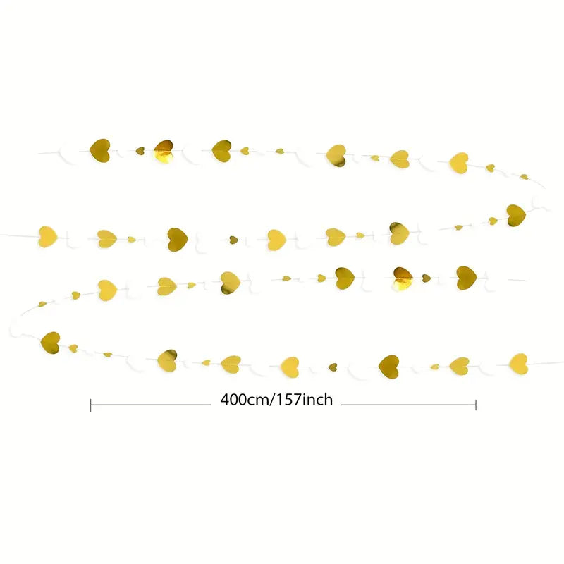 Heartfelt Elegance: 4m White and Golden Heart Shaped Garland
