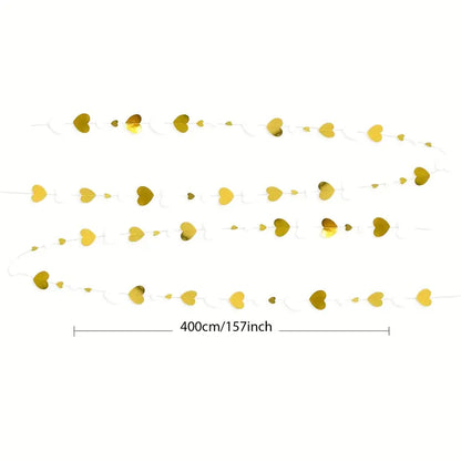 Heartfelt Elegance: 4m White and Golden Heart Shaped Garland