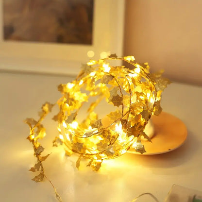 1-Pack LED Golden Leaf Fairy Lights - Firefly Starry Lights