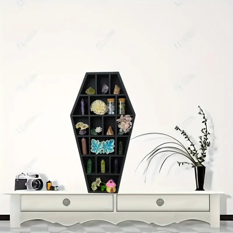 Gothic Coffin Shaped Wooden Wall Shelf - Hexagonal
