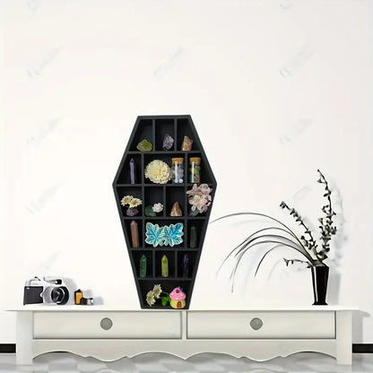 Gothic Coffin Shaped Wooden Wall Shelf - Hexagonal