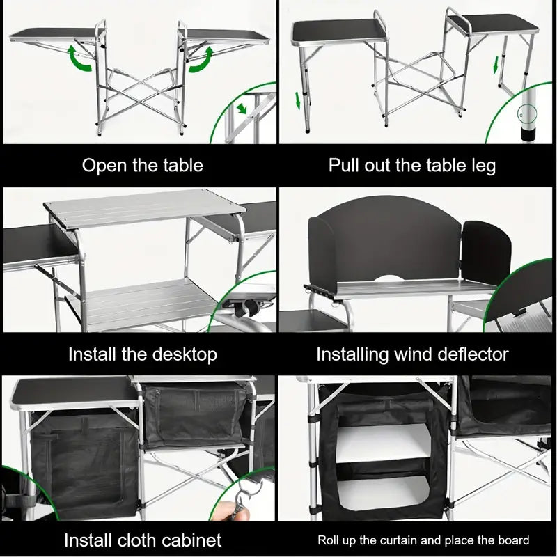 Portable Foldable Outdoor Kitchen Table with Food Storage Organizer
