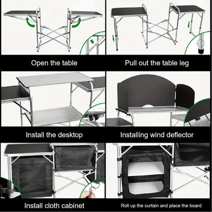 Portable Foldable Outdoor Kitchen Table with Food Storage Organizer