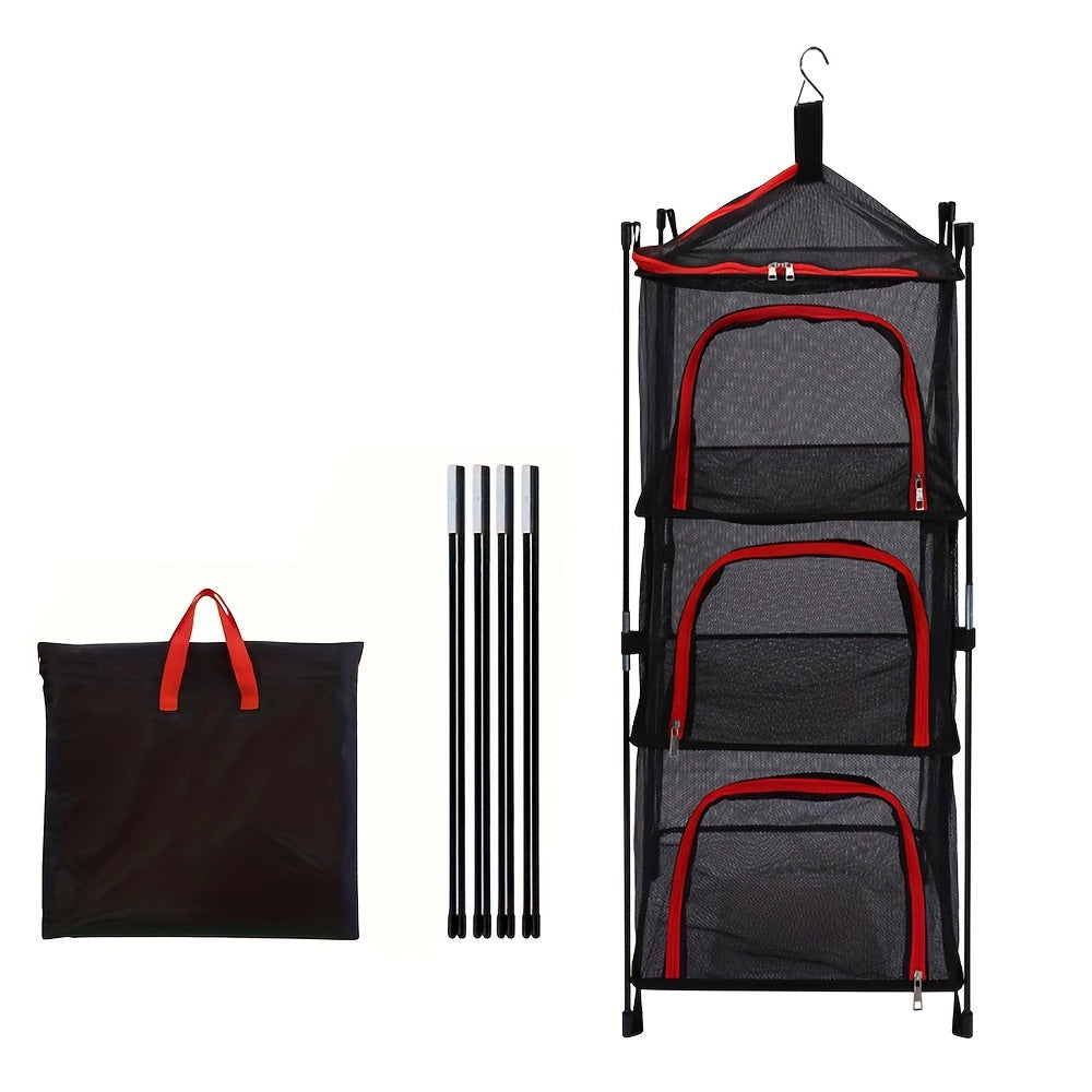 3-Tier Camping Storage Net Foldable Hanging Rack