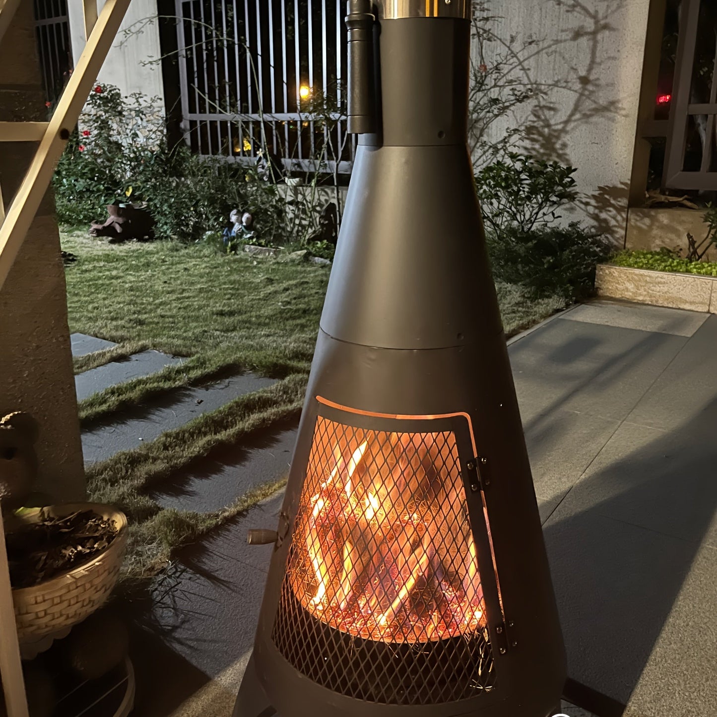 Outdoor Chimney Fireplace with Mesh Door Black Steel
