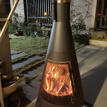 Outdoor Chimney Fireplace with Mesh Door Black Steel