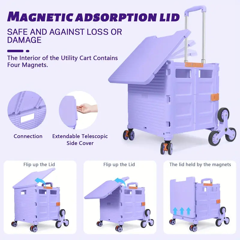 Portable Folding Cart with Stair Climbing Wheels- Purple