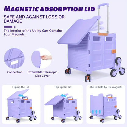 Portable Folding Cart with Stair Climbing Wheels- Purple