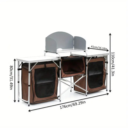 Portable Foldable Outdoor Kitchen Table with Food Storage Organizer
