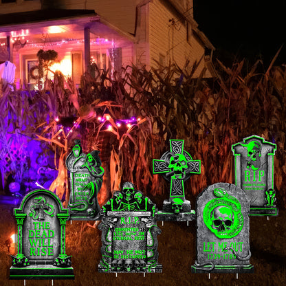 Halloween Glow Yard Signs Tombstone Set