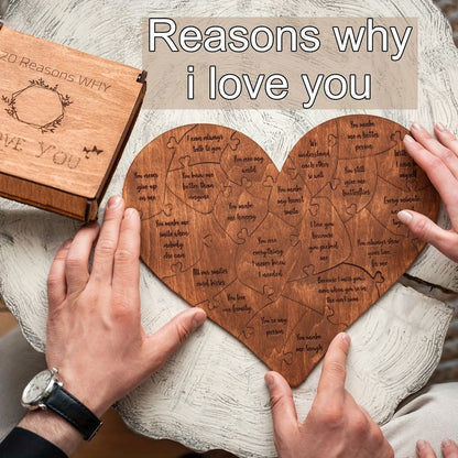 20 Reasons Why I Love You Wooden Heart Puzzle