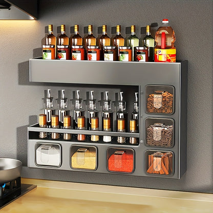 Wall-Mounted Metal Spice Rack with 6 Jars