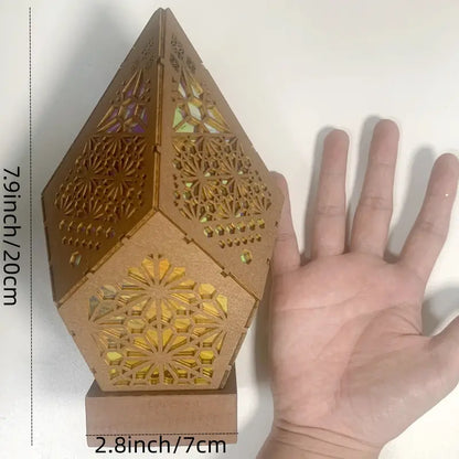 Wooden Bohemian Floor Lamp with USB Charging Port - Retro LED Colorful Diamond Lights