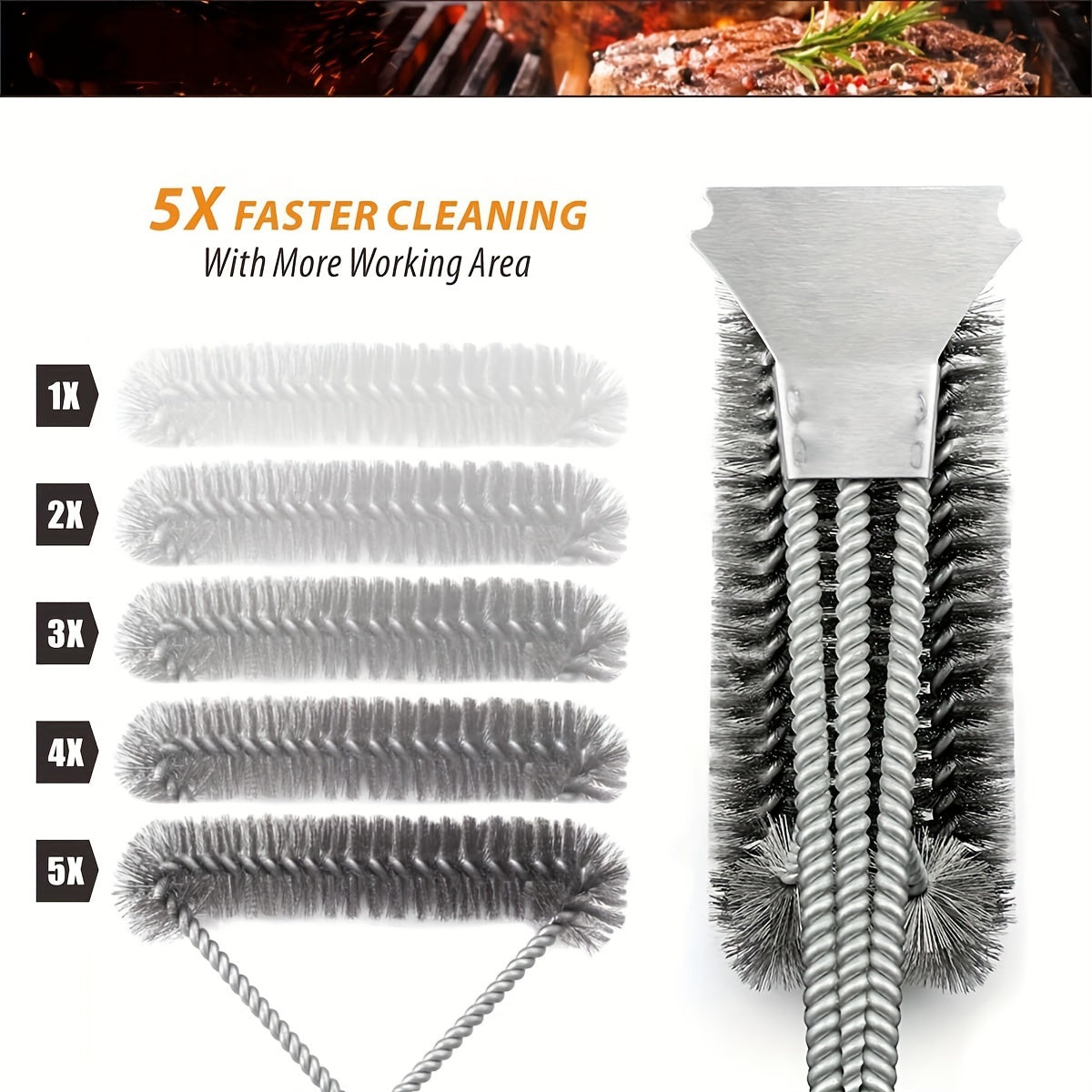 BBQ Grill Brush with Scraper with 3-Head