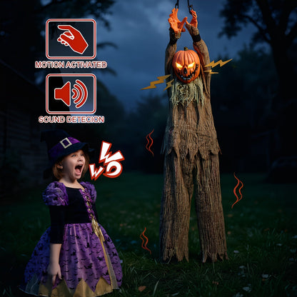 Pumpkin Head Pendant Halloween Decor with Sound and Lights