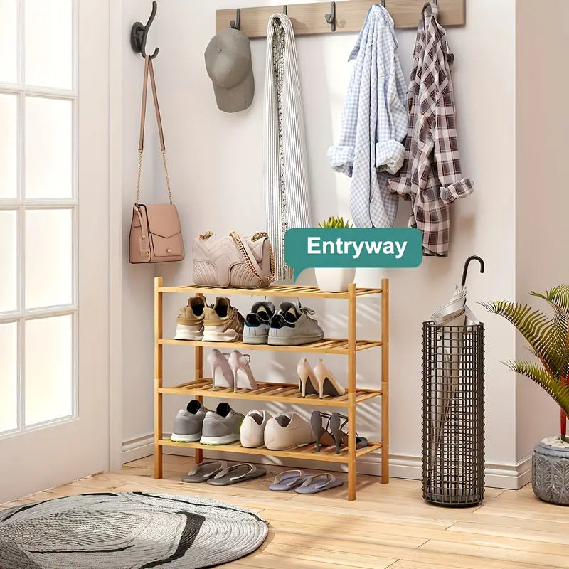 Experience the natural charm of bamboo with our Double-Layer Shoe Rack