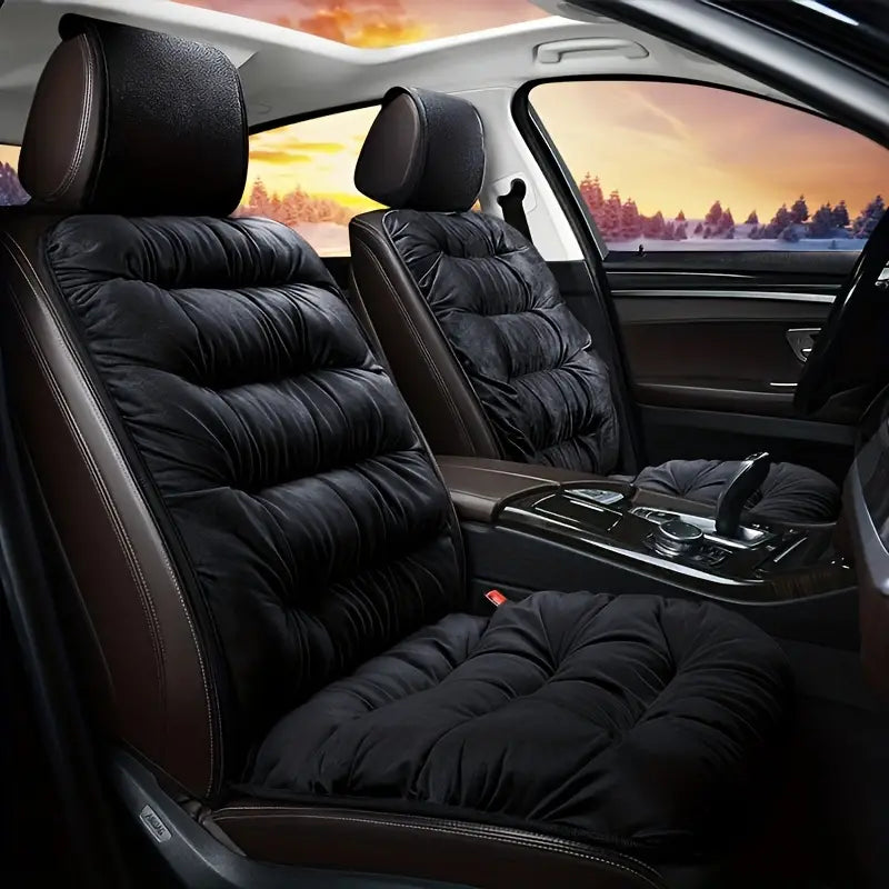Winter Plush Car Front Seat Cushion - Universal Fit with Backrest (Single Seat, Black)