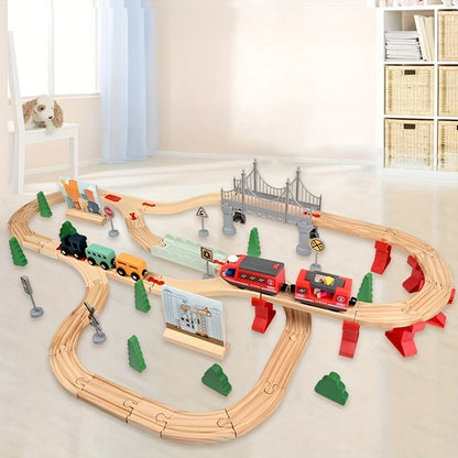 72pcs Wooden Train Set with Electric Train Toy