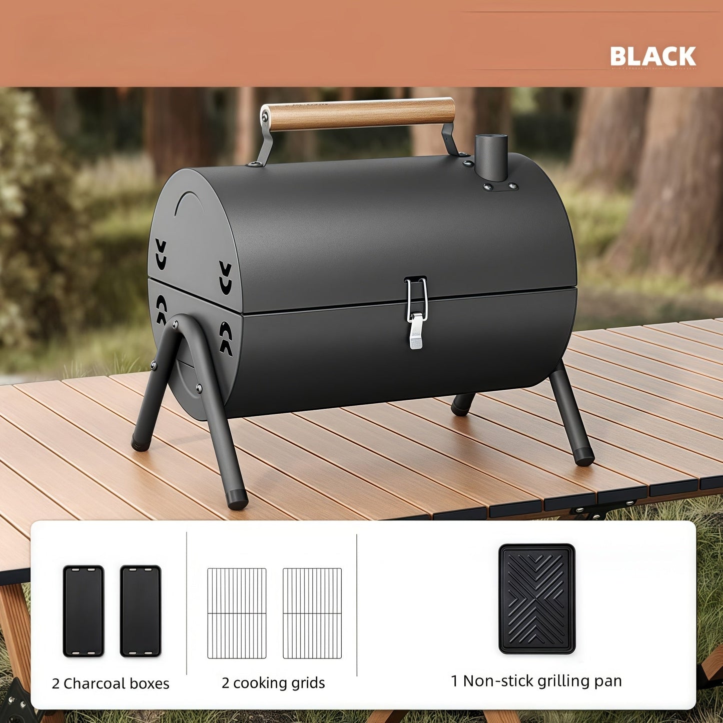 Double-Sided Charcoal Grill with Lid