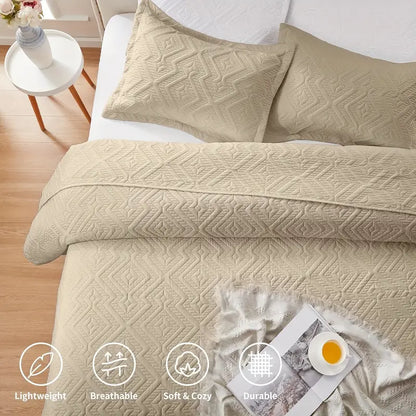 Beige Microfiber 3-Piece 150GSM Bedspread Set - Queen Size