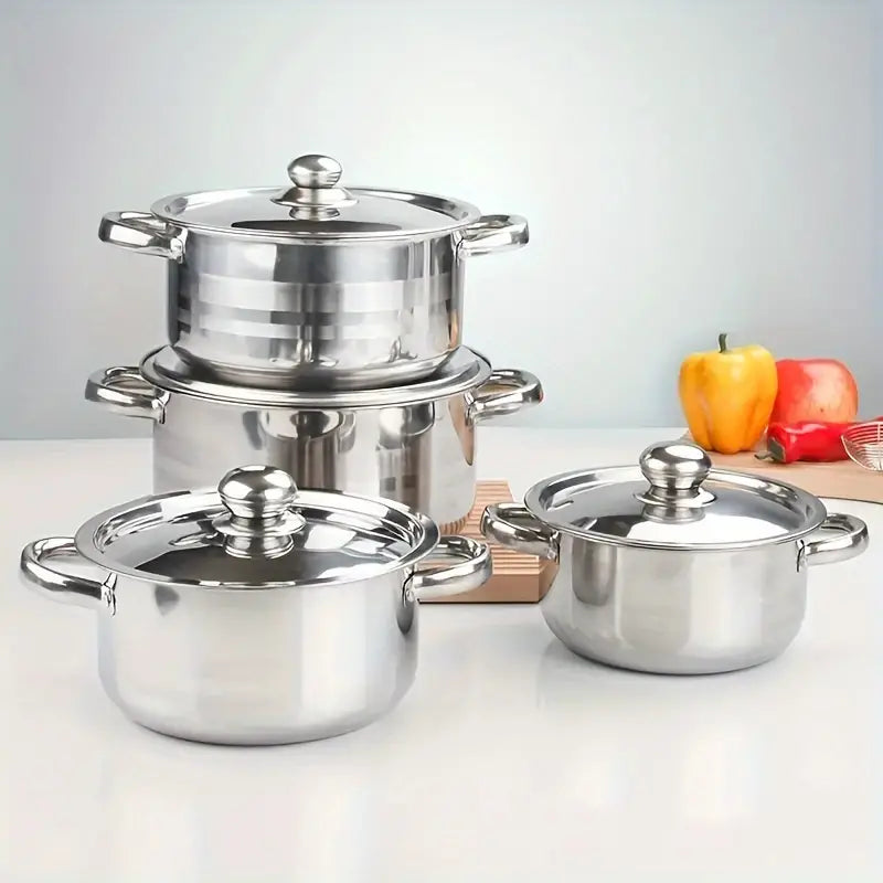 Premium 8-Piece Stainless Steel Pot Set - Heavy-Duty