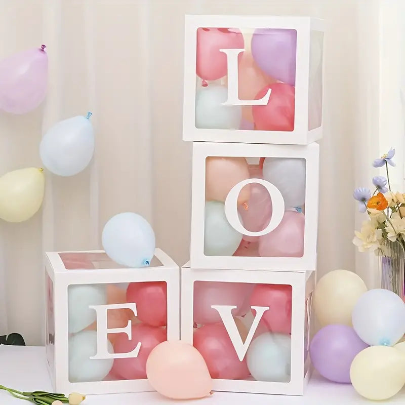 White LOVE Letter Wedding Decoration Set with Transparent Balloon Boxes (4 Boxes + LOVE Letters), 30cm