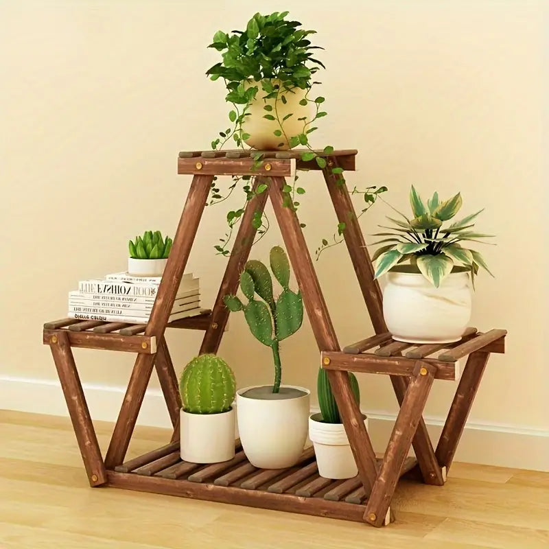 Wooden Triangular Plant Stand - Multi-Tier Flower Display Holder