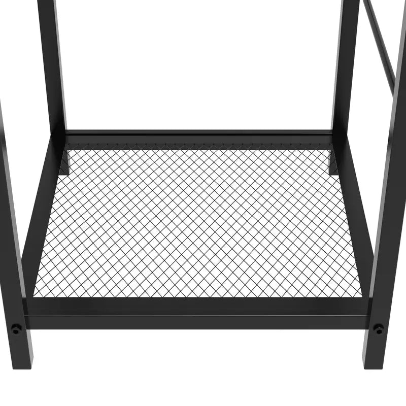 2-Tier End Table Nightstand with Storage Shelf - Rustic Brown+Black