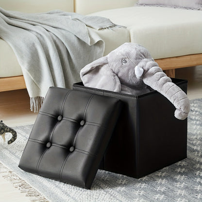 Storage Faux Leather Folding Stool