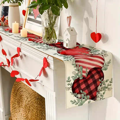 Eucalyptus Hearts & Leaves Printed Linen Table Runner(33.02*274.32cm)