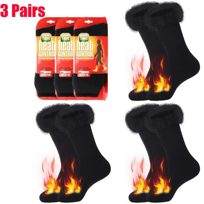 3 Pairs Black Heat Socks: Winter Warm Thermal Crew Boot Socks