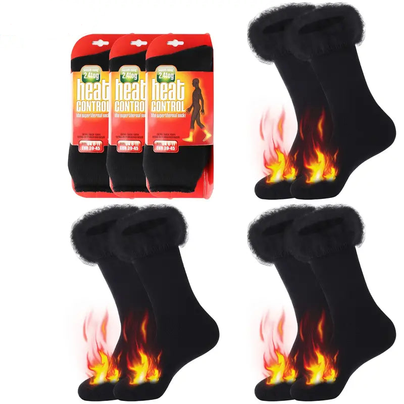 3 Pairs Black Heat Socks: Winter Warm Thermal Crew Boot Socks