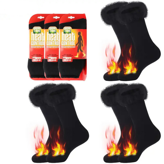 3 Pairs Black Heat Socks: Winter Warm Thermal Crew Boot Socks