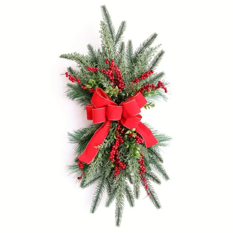 Yuletide Elegance: Rattan Garland with Festive Red Bows