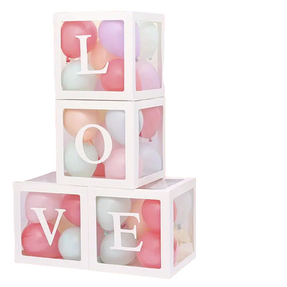 White LOVE Letter Wedding Decoration Set with Transparent Balloon Boxes (4 Boxes + LOVE Letters), 30cm