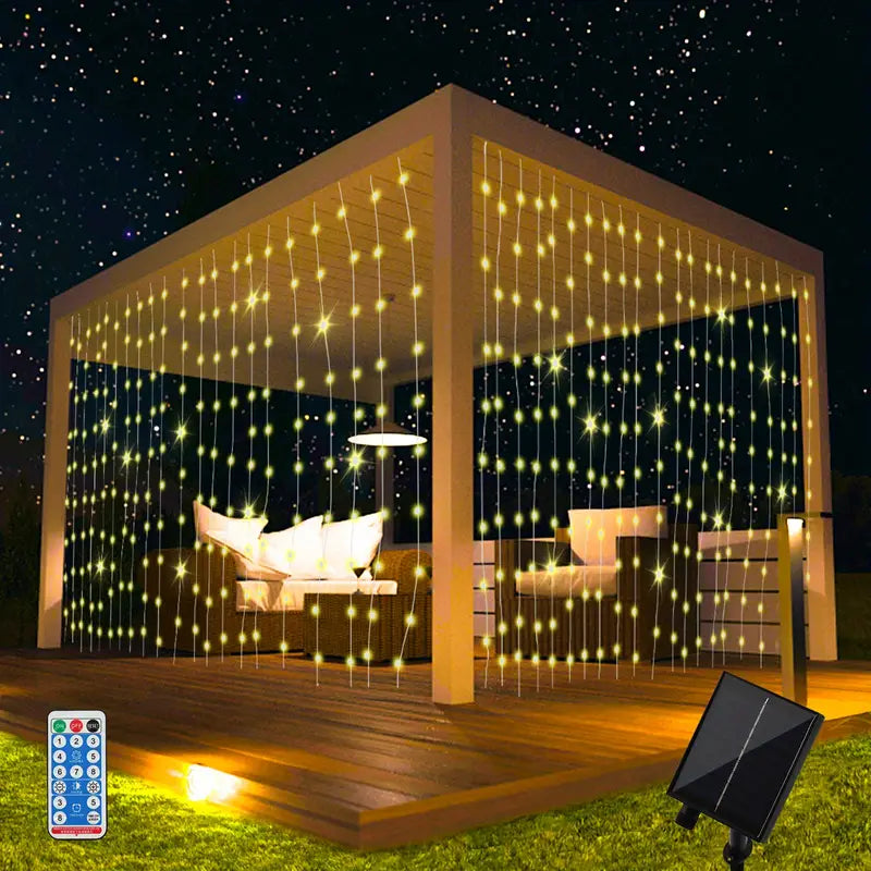 Radiant Glow: 300 LEDs Solar Curtain Light for a Dazzling Christmas