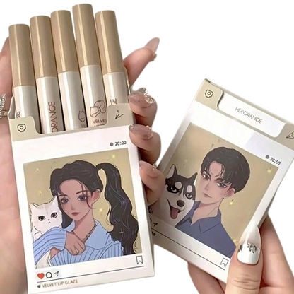 5-Piece Anime Matte Velvet Lip Glaze Set  Long-Lasting, Waterproof Light Mist Finish