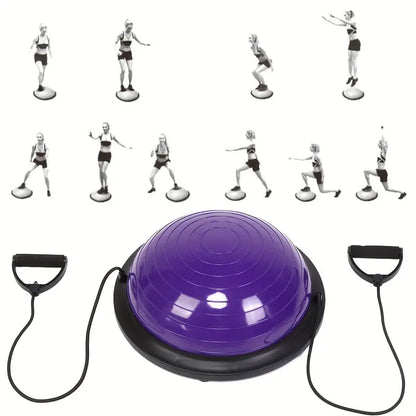 Balance Ball Gym Training Exercise Half Fitness with Pump & Band - Purple