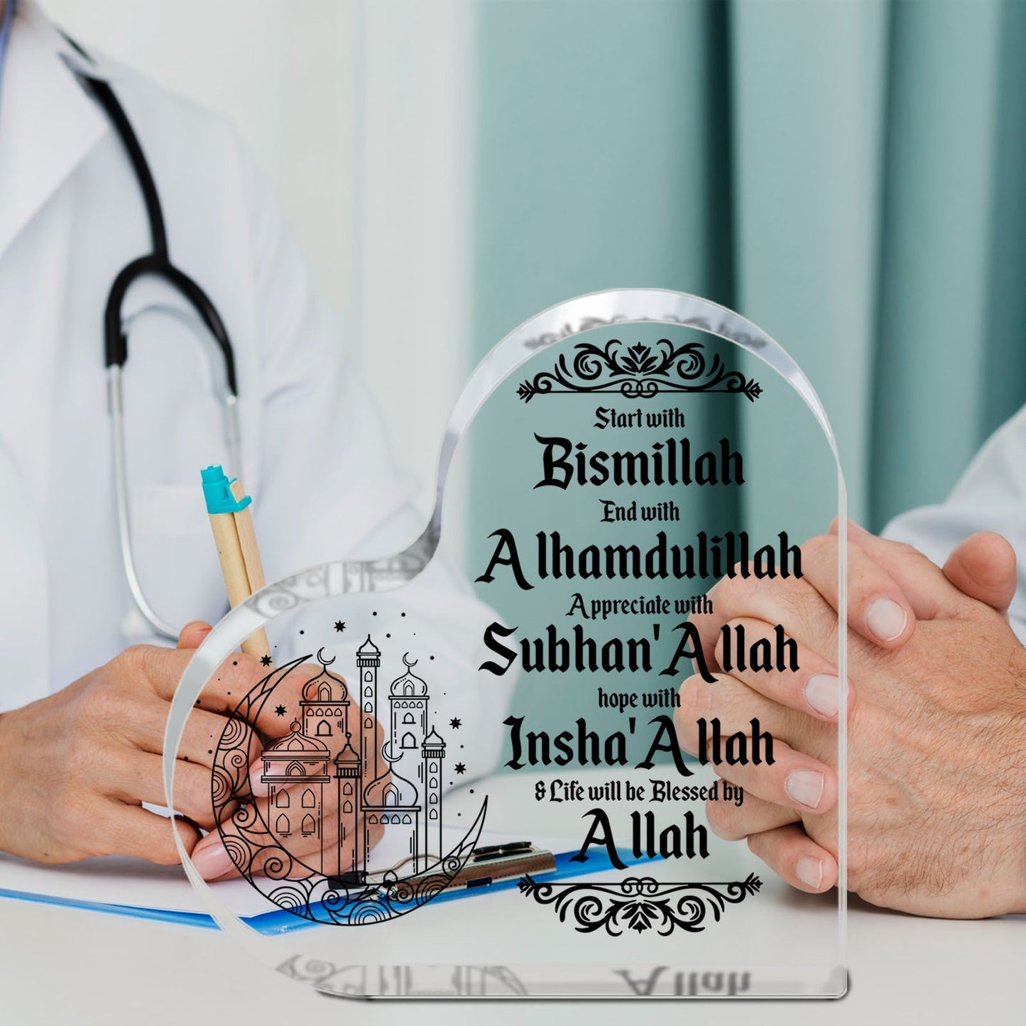 Islamic Acrylic Heart-Shaped Eid Mubarak Ornament