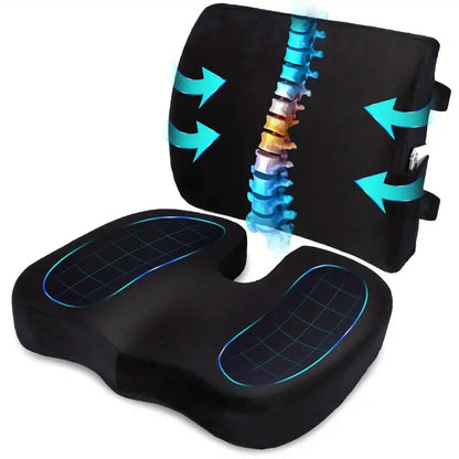 Orthopedic Memory Foam Seat Cushion and Lumbar Support Pillow Set