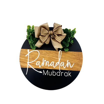 Ramadan Wooden Door Wreath with Burlap Bow