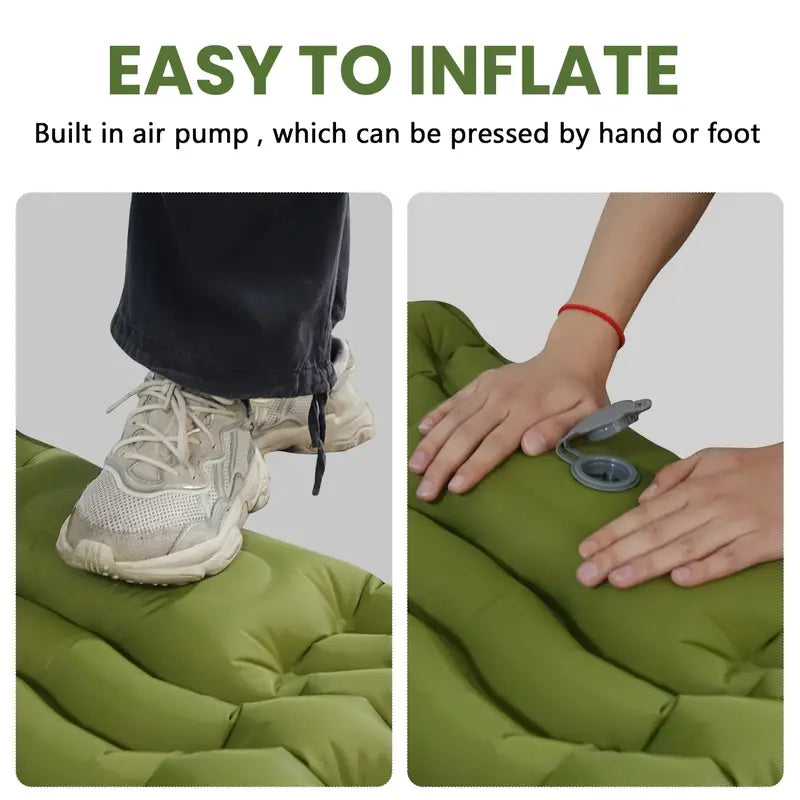Ultimate Green Comfort Outdoor Inflatable Camping Mattress with Built-in Pillow