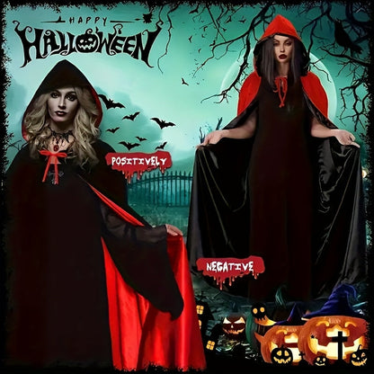 Halloween Vampire Cape Set with Necklace Earrings Hood