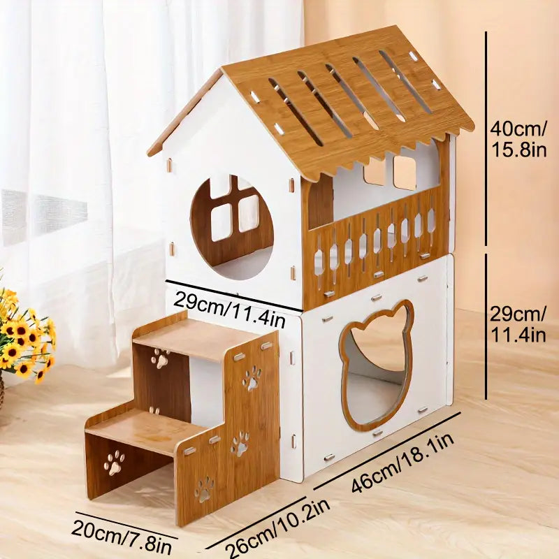 Villa-Style Cat Scratcher Cardboard House - Plaid Pattern