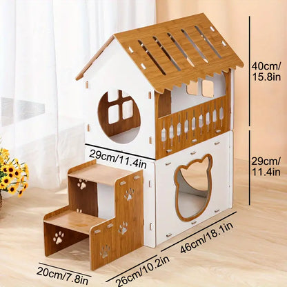 Villa-Style Cat Scratcher Cardboard House - Plaid Pattern