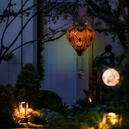 Classic Orange Glass Globe Solar Lantern - Bats & Spiders