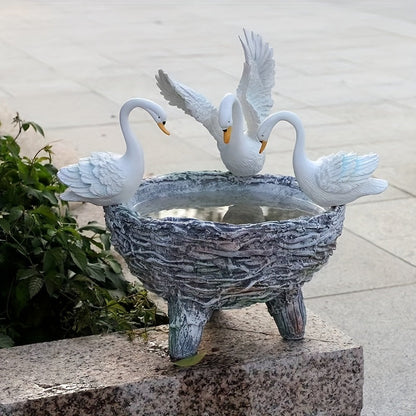 Swan Resin Flower Pot with Rattan Accent
