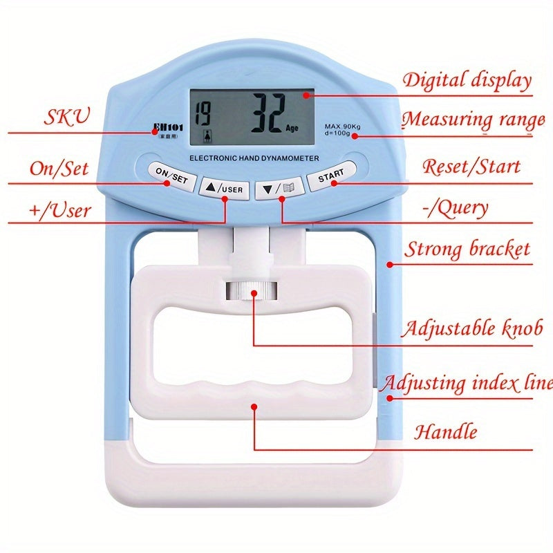 Digital Dynamometer Hand Grip Strength Tester - Blue