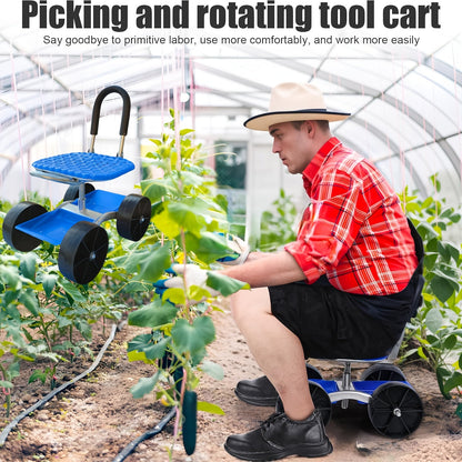 4-Wheel Rolling Garden Chair Swivel Seat