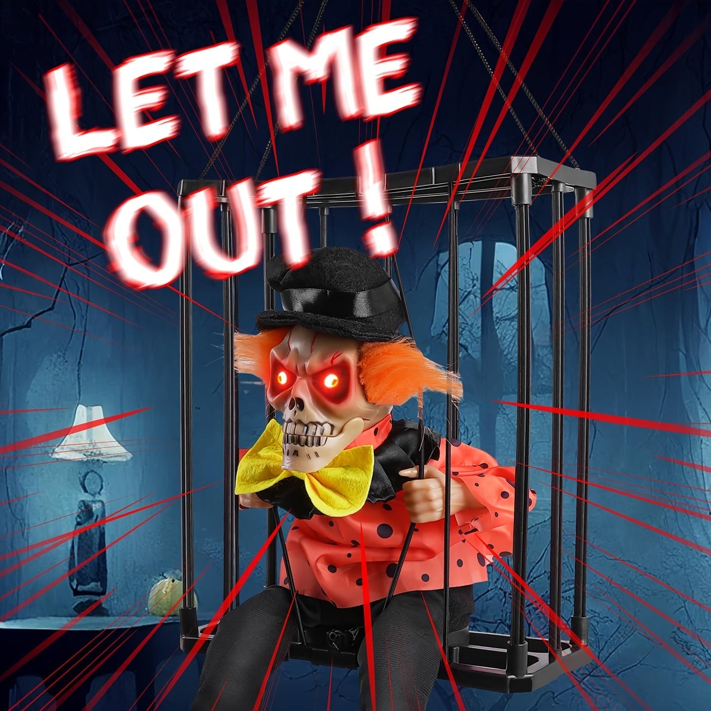 Halloween Screaming Clown Cage Decoration with Lights
